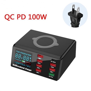 Изображение 100W Smart Digital Display Wireless Charger 8 USB 3.0 Hub PD Fast Adapter