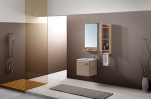 LANBOR New design Mini wall mounted home depot germicidal melamine plywood bathroom vanity cabinet with conceal handle NT052