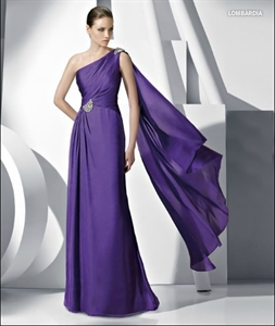 Image de LE15 2012 Hot Sale Wholeale Custom Made One Shoulder Beaded Pleated Mother DressLE15